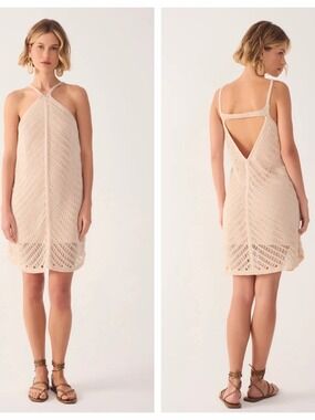 Dress To Cream Crochet Halter Cream Sun Dress Size Small NWT